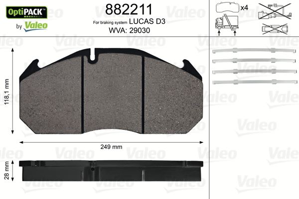 VALEO 882211 Fren Sistemleri Fren Balatası - MAN F2000 uyumlu