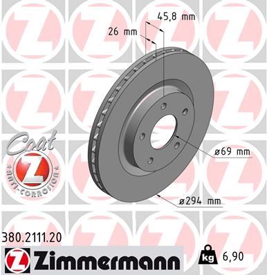 ZIMMERMANN 380.2111.20 Fren Sistemleri Fren Diski - MITSUBISHI ASX (GA_W_) uyumlu