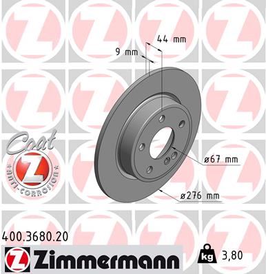 ZIMMERMANN 400.3680.20 Fren Sistemleri Fren Diski - MERCEDES-BENZ B-SERISI Sports Tourer (W246, W242) uyumlu