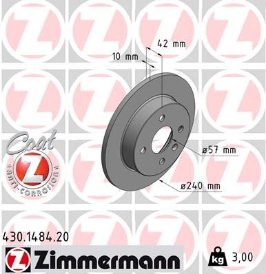 ZIMMERMANN 430.1484.20 Fren Sistemleri Fren Diski - OPEL MERIVA A MPV (X03) uyumlu