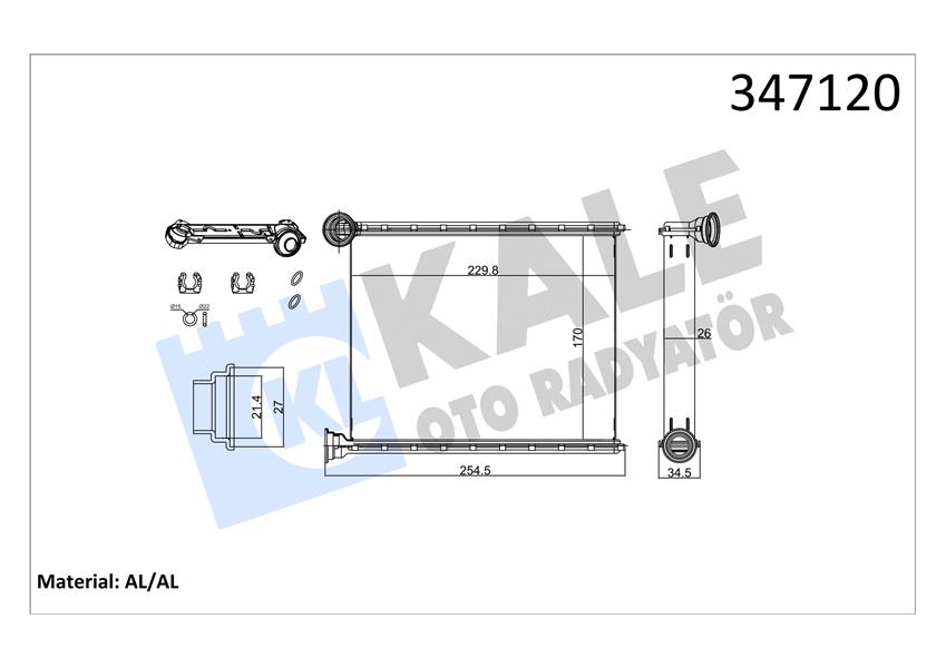 KALE OTO RADYATÖR 347120 İklimlendirme Sistemi İç Mekan Isı Değiştirici - PEUGEOT 308 I (4A_, 4C_) uyumlu