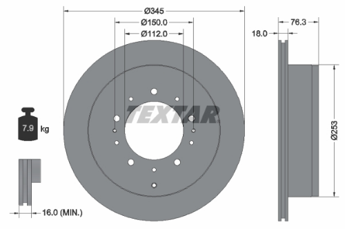 TEXTAR 92198503 Fren Sistemleri Fren Diski - TOYOTA LAND CRUISER 200 (_J2_) uyumlu