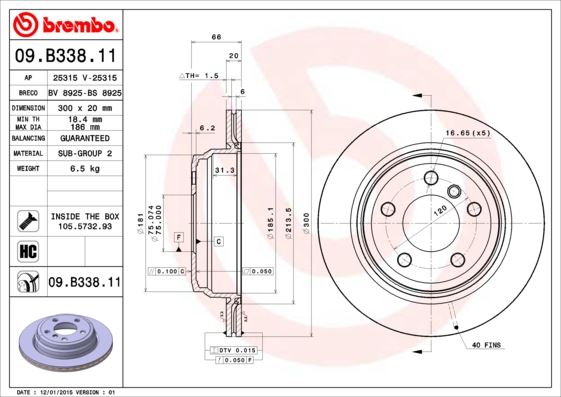 BREMBO 09.B338.11 Fren Sistemleri Fren Diski - BMW 3 (F30, F80) uyumlu