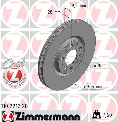 ZIMMERMANN 110.2212.20 Fren Sistemleri Fren Diski - ALFA ROMEO GIULIETTA (940_) uyumlu