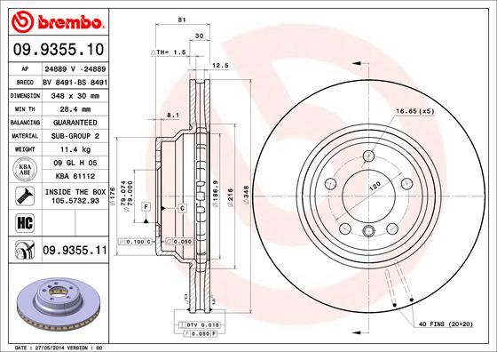BREMBO 09.9355.11 Fren Sistemleri Fren Diski - BMW 7 (E65, E66, E67) uyumlu