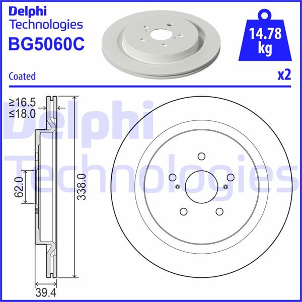 DELPHI BG5060C Fren Sistemleri Fren Diski - LEXUS RX (_L2_) uyumlu