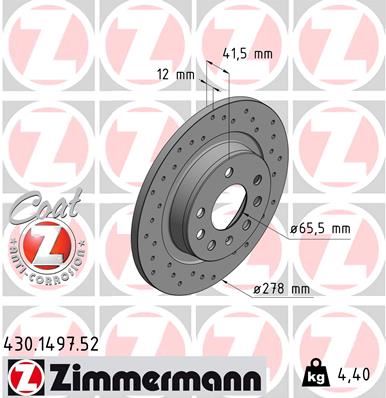 ZIMMERMANN 430.1497.52 Fren Sistemleri Fren Diski - SAAB 9-3 (YS3F, E79, D79, D75) uyumlu