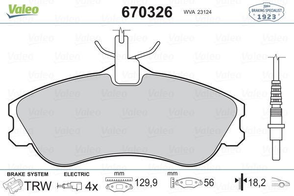 VALEO 670326 Fren Sistemleri Fren Balatası - PEUGEOT 306 Hatchback (7A, 7C, N3, N5) uyumlu
