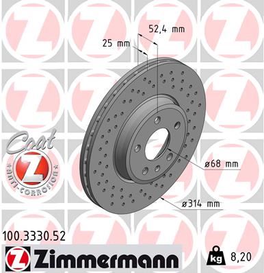 ZIMMERMANN 100.3330.52 Fren Sistemleri Fren Diski - AUDI A5 (8T3) uyumlu