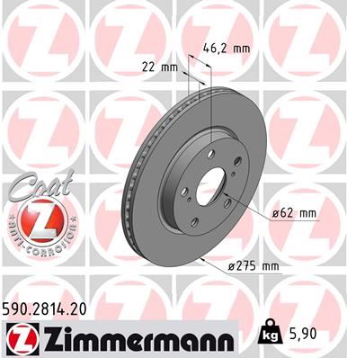 ZIMMERMANN 590.2814.20 Fren Sistemleri Fren Diski - TOYOTA AURIS (_E15_) uyumlu