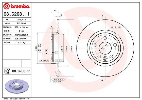 BREMBO 08.C208.11 Fren Sistemleri Fren Diski - LAND ROVER DISCOVERY SPORT (L550) uyumlu