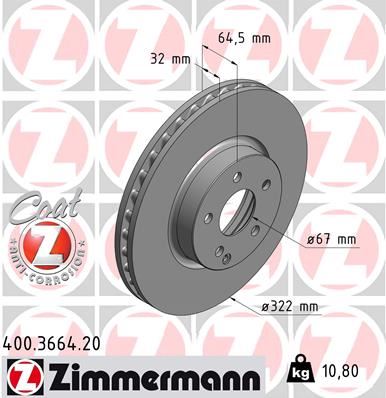 ZIMMERMANN 400.3664.20 Fren Sistemleri Fren Diski - MERCEDES-BENZ SLK (R172) uyumlu