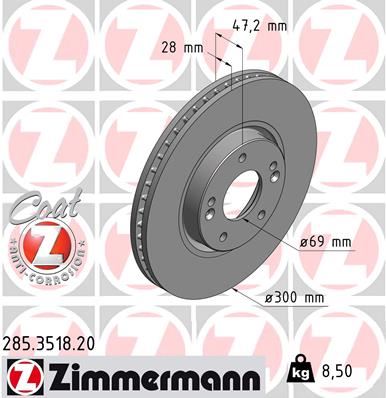 ZIMMERMANN 285.3518.20 Fren Sistemleri Fren Diski - KIA SPORTAGE III (SL) uyumlu