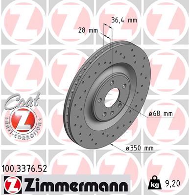 ZIMMERMANN 100.3376.52 Fren Sistemleri Fren Diski - AUDI Q7 (4MB, 4MG, 4MQ) uyumlu