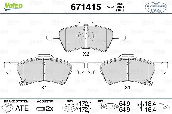 VALEO 671415 Fren Sistemleri Fren Balatası - CHRYSLER VOYAGER IV (RG, RS) uyumlu