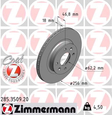 ZIMMERMANN 285.3509.20 Fren Sistemleri Fren Diski - HYUNDAI i20 I (PB, PBT) uyumlu