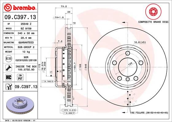 BREMBO 09.C397.13 Fren Sistemleri Fren Diski - BMW 1 (F20) uyumlu