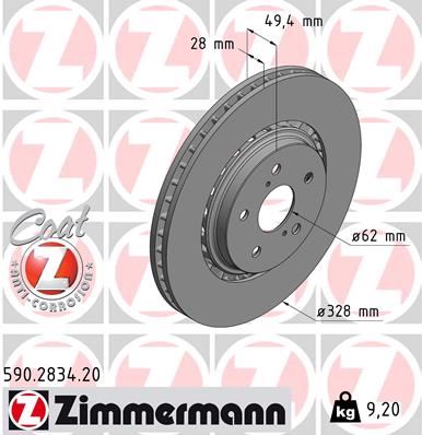 ZIMMERMANN 590.2834.20 Fren Sistemleri Fren Diski - TOYOTA RAV 4 IV (_A4_) uyumlu