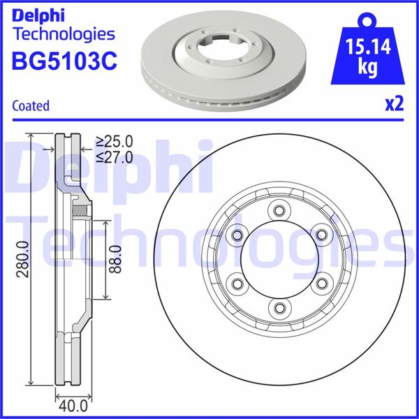 DELPHI BG5103C Fren Sistemleri Fren Diski - ISUZU D-MAX II (TFR, TFS) uyumlu