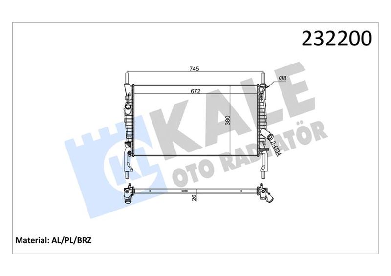 Su Radyatörü - KALE OTO RADYATÖR - 0222291AB Ürün Görseli