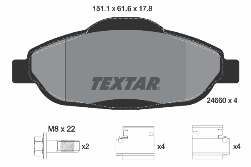 TEXTAR 2466001 Fren Sistemleri Fren Balatası - PEUGEOT 308 I (4A_, 4C_) uyumlu