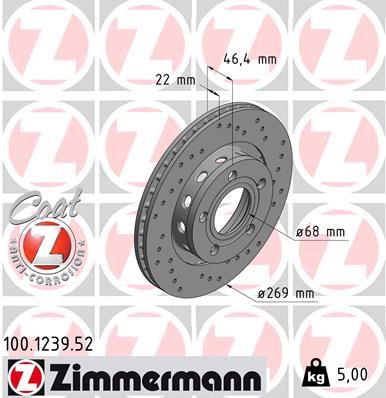 ZIMMERMANN 100.1239.52 Fren Sistemleri Fren Diski - AUDI A8 D2 (4D2, 4D8) uyumlu
