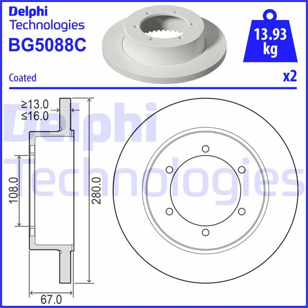 DELPHI BG5088C Fren Sistemleri Fren Diski - NISSAN CABSTAR (F24M, F24W) uyumlu