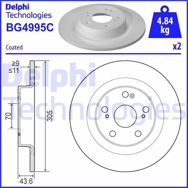 DELPHI BG4995C Fren Sistemleri Fren Diski - HONDA CIVIC X Hatchback (FC_, FK_) uyumlu