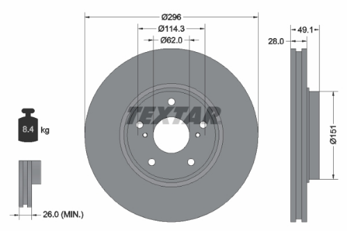 TEXTAR 92185403 Fren Sistemleri Fren Diski - LEXUS RX (MCU15) uyumlu