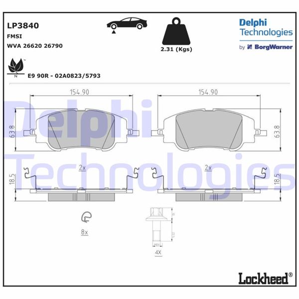 DELPHI LP3840 Fren Sistemleri Fren Balatası - DS DS 3 / DS 3 CROSSBACK (UR_, UC_, UJ_) uyumlu