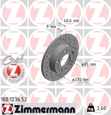 ZIMMERMANN 100.1236.52 Fren Sistemleri Fren Diski - SEAT IBIZA IV (6J5, 6P1) uyumlu
