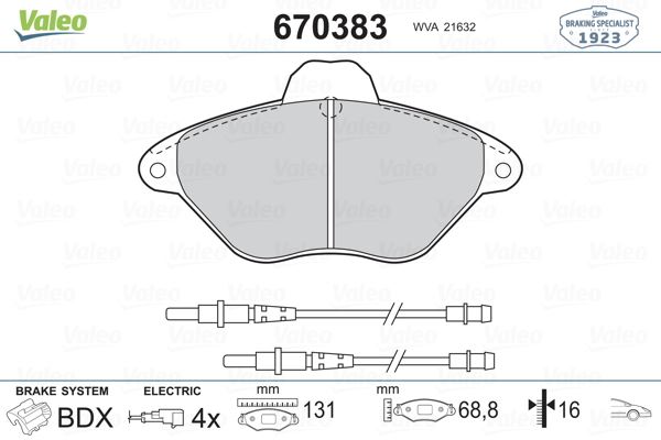 VALEO 670383 Fren Sistemleri Fren Balatası - CITROËN XANTIA (X1_, X2_) uyumlu