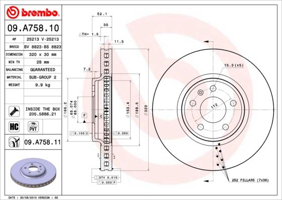 BREMBO 09.A758.11 Fren Sistemleri Fren Diski - AUDI A6 C7 (4G2, 4GC) uyumlu