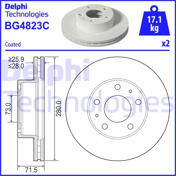 DELPHI BG4823C Fren Sistemleri Fren Diski - FIAT DUCATO Panelvan/Van (250_) uyumlu