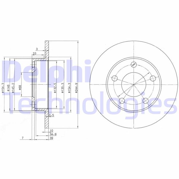 DELPHI BG2520 Fren Sistemleri Fren Diski - AUDI 100 C3 Sedan (443, 444) uyumlu