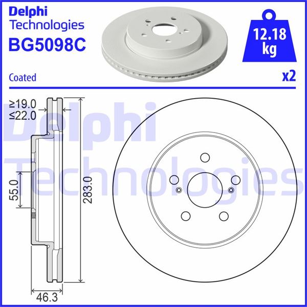 DELPHI BG5098C Fren Sistemleri Fren Diski - TOYOTA PRIUS PHV (_W52_) uyumlu