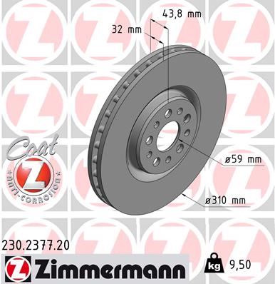 ZIMMERMANN 230.2377.20 Fren Sistemleri Fren Diski - LANCIA PHEDRA (179_) uyumlu