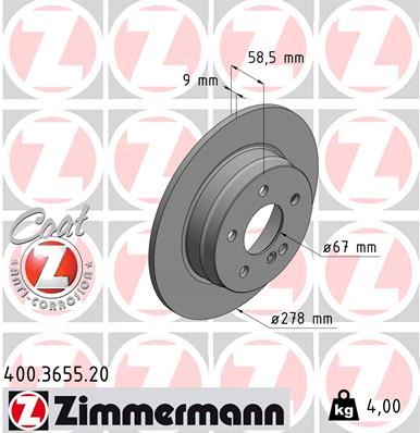 ZIMMERMANN 400.3655.20 Fren Sistemleri Fren Diski - MERCEDES-BENZ C-SERISI (W204) uyumlu