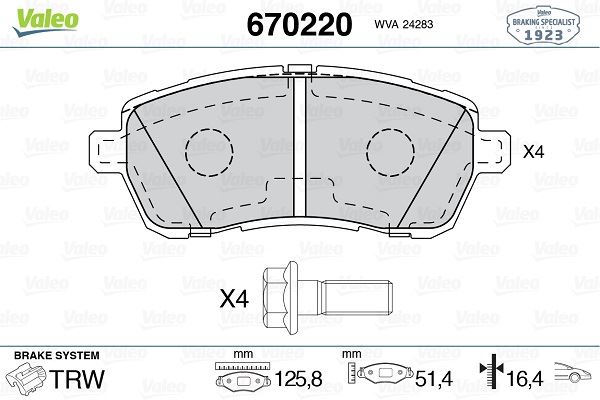 VALEO 670220 Fren Sistemleri Fren Balatası - FORD FIESTA VI (CB1, CCN) uyumlu