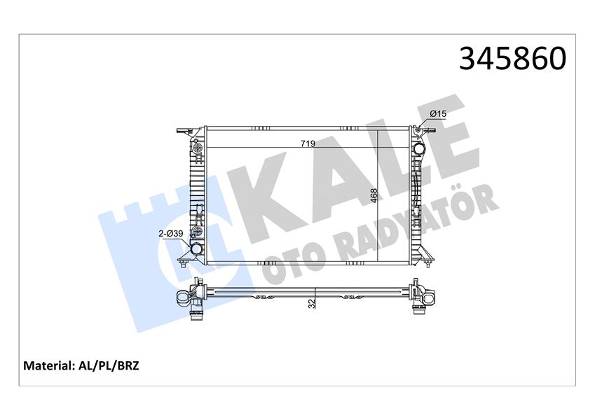 KALE OTO RADYATÖR 345860 Soğutma Sistemi Su Soğutucu & Parçaları - AUDI A5 (8T3) uyumlu