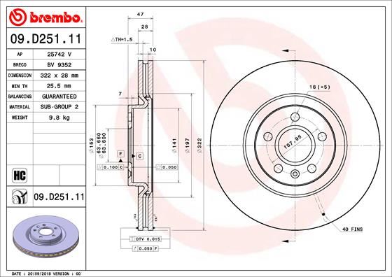 BREMBO 09.D251.11 Fren Sistemleri Fren Diski - VOLVO V90 II Station wagon (235) uyumlu