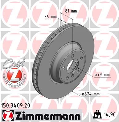 ZIMMERMANN 150.3409.20 Fren Sistemleri Fren Diski - BMW 7 (E65, E66, E67) uyumlu