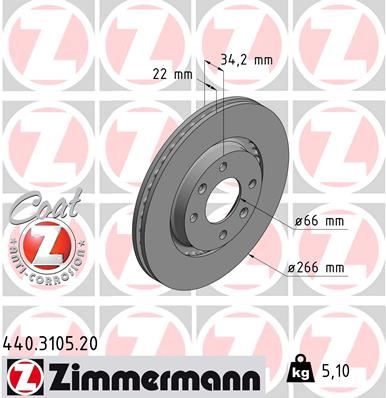 ZIMMERMANN 440.3105.20 Fren Sistemleri Fren Diski - CITROËN C4 II (NC_) uyumlu
