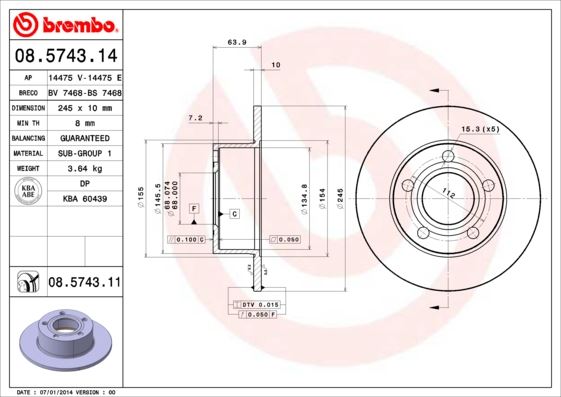 BREMBO 08.5743.11 Fren Sistemleri Fren Diski - AUDI 100 C4 Sedan (4A2) uyumlu