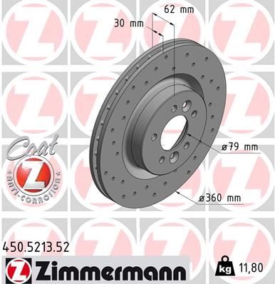 ZIMMERMANN 450.5213.52 Fren Sistemleri Fren Diski - LAND ROVER RANGE ROVER SPORT II (L494) uyumlu