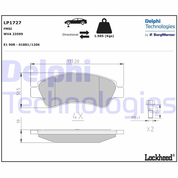 DELPHI LP1727 Fren Sistemleri Fren Balatası - CITROËN BERLINGO / BERLINGO FIRST Kasa/büyük limuzin (M_) uyumlu