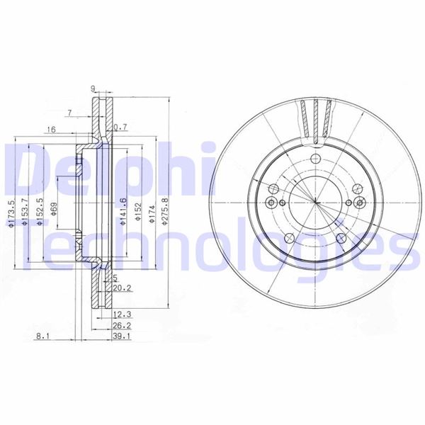 DELPHI BG3721 Fren Sistemleri Fren Diski - HYUNDAI SANTA FÉ I (SM) uyumlu