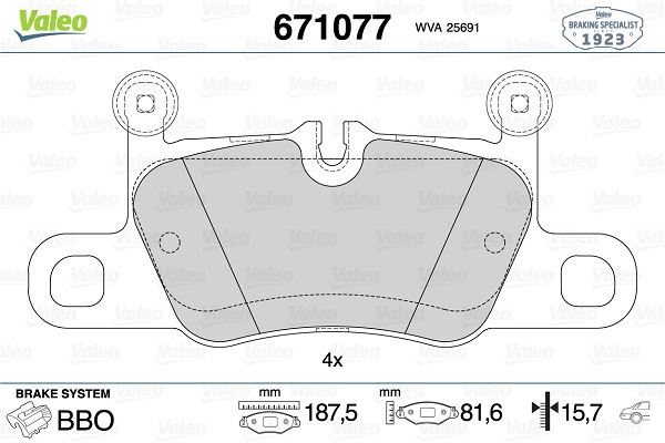 VALEO 671077 Fren Sistemleri Fren Balatası - PORSCHE 911 (991) uyumlu