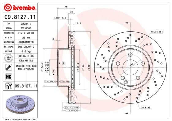 BREMBO 09.8127.11 Fren Sistemleri Fren Diski - MERCEDES-BENZ S-SERISI (W220, V220) uyumlu