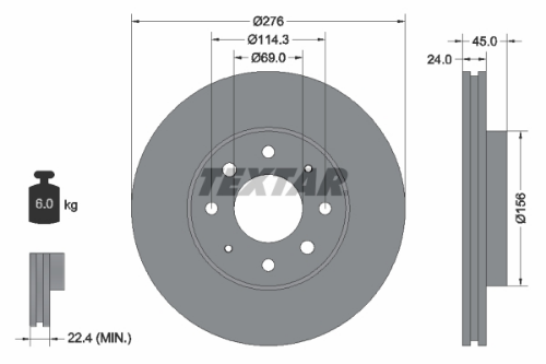 TEXTAR 92110500 Fren Sistemleri Fren Diski - MITSUBISHI GALANT VI (E3_A) uyumlu